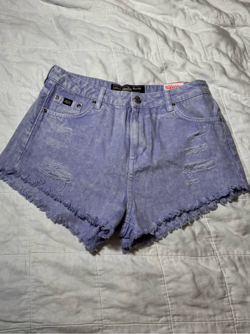 NWT Superdry Ezra Distressed Lavender Denim Shorts Cutoff 29